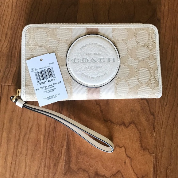 Coach Handbags - Coach Dempsey Signature Jacquard Phone Wallet, Leather Trim And Story Patch